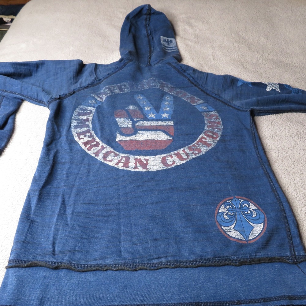 Affliction American Customs Reversible Zip‎ Hoodie Blue Black Mens Small S